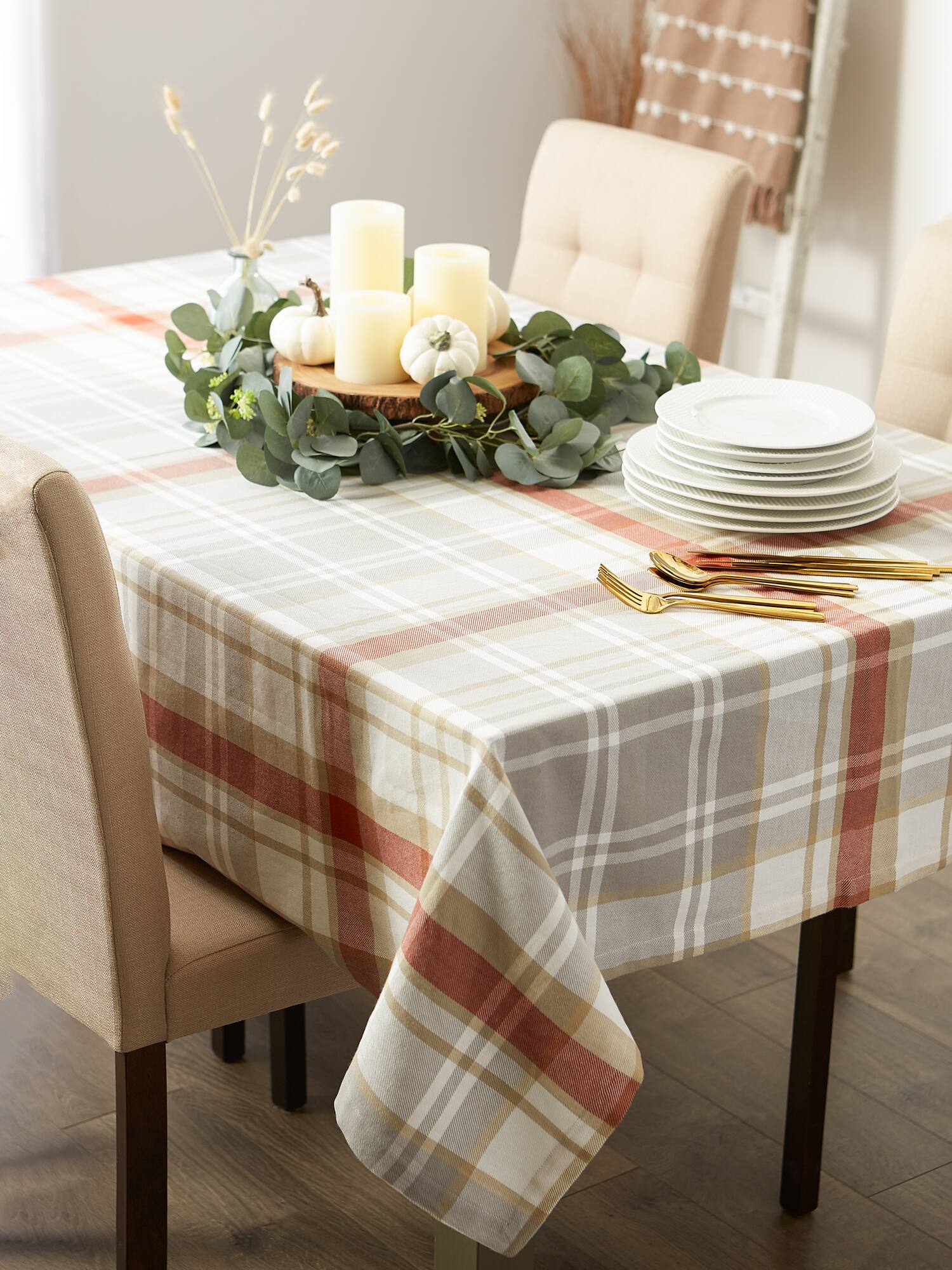 DII® 120" Plaid Thanksgiving Cozy Picnic Tablecloth